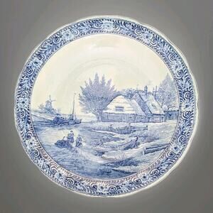 Delfts Boch Belgium Royal Sphinx Blue Ceramic Decorative Wall Plate Charger 15"